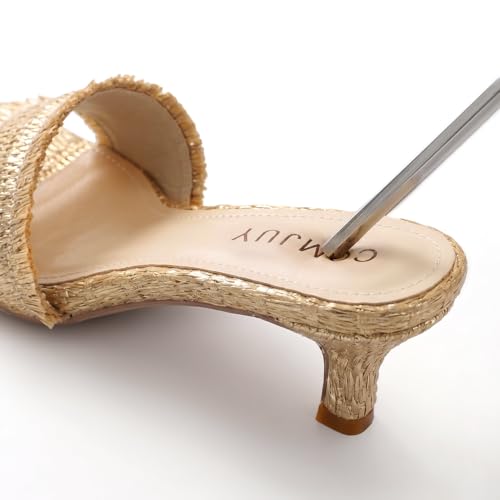 Image of Raffia Sandals Womens Heeled Sandals Comfortable 2 Inch Kitten Heels Lightweight Square Toe Summer heels