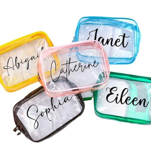 Shangyue Bolsa de maquillaje transparente personalizada, bolsa de maquillaje personalizada para dama de honor, recuerdo de boda en la playa, bolsa de viaje, Negro -, DIY