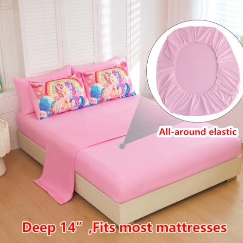 Image of Twin Comforter Set for Girls 5 Piece Purple Rainbow Unicorn Bedding Set for Girls Super Soft Microfiber Bed Set Bed in a Bag with Comforter Sheets Pillowcase & Sham (5 Piece Twin Size)