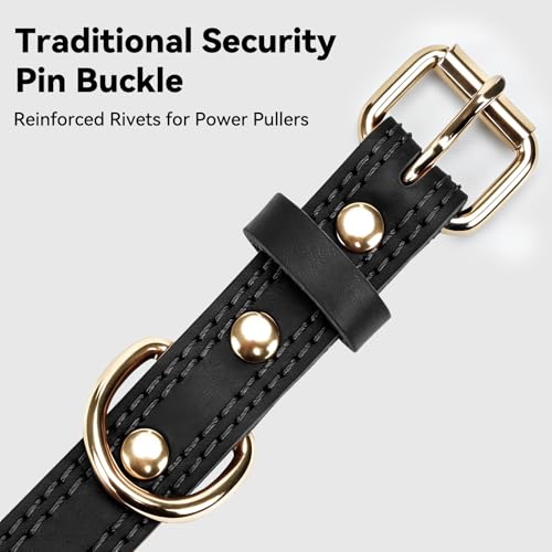 Joytale Hundehalsband Leder, Halsband aus Leder für Mittlere Hunde, Weiches Echtleder Hundehalsband Langlebig und Verstellbar, Schwarz, M