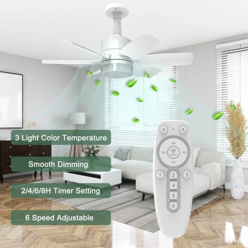 Image of 2-Pack Socket Fan Light with Remote, Ceiling Fan with Lights Dimmable, 3 Colors 3000K-6500K,Timer 2 /4 /6 /8H, 6 Speeds Quiet Screw in E26 /E27 LED Light Bulb for Bedroom Living Room Kitchen Garage Office