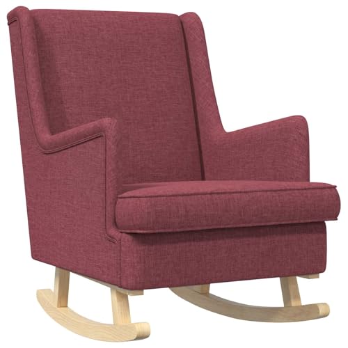 QUAHEAS Mecedora de color rojo vino con funda de tela, ergonómica, 62 x 80 x 85 cm, marco de metal estable, corredor de madera, acolchado suave, ideal para leer