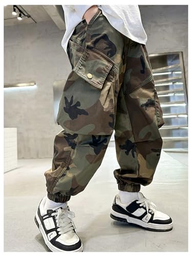 Floerns Boy's Camo Elastic Waist Baggy Cargo Pants Loose Jogger Trouser with Pockets2