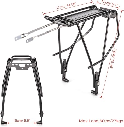 KONG MING CAR Universal Gepäckträger -Fahrrad Gepäckträger mit Seitenschienen für Satteltaschen,Leichtes Aluminium Fahrrad gepäckträger hinten für 26-29 Zoll, 27kg Traglast (H672 - Disc/V-Brake)