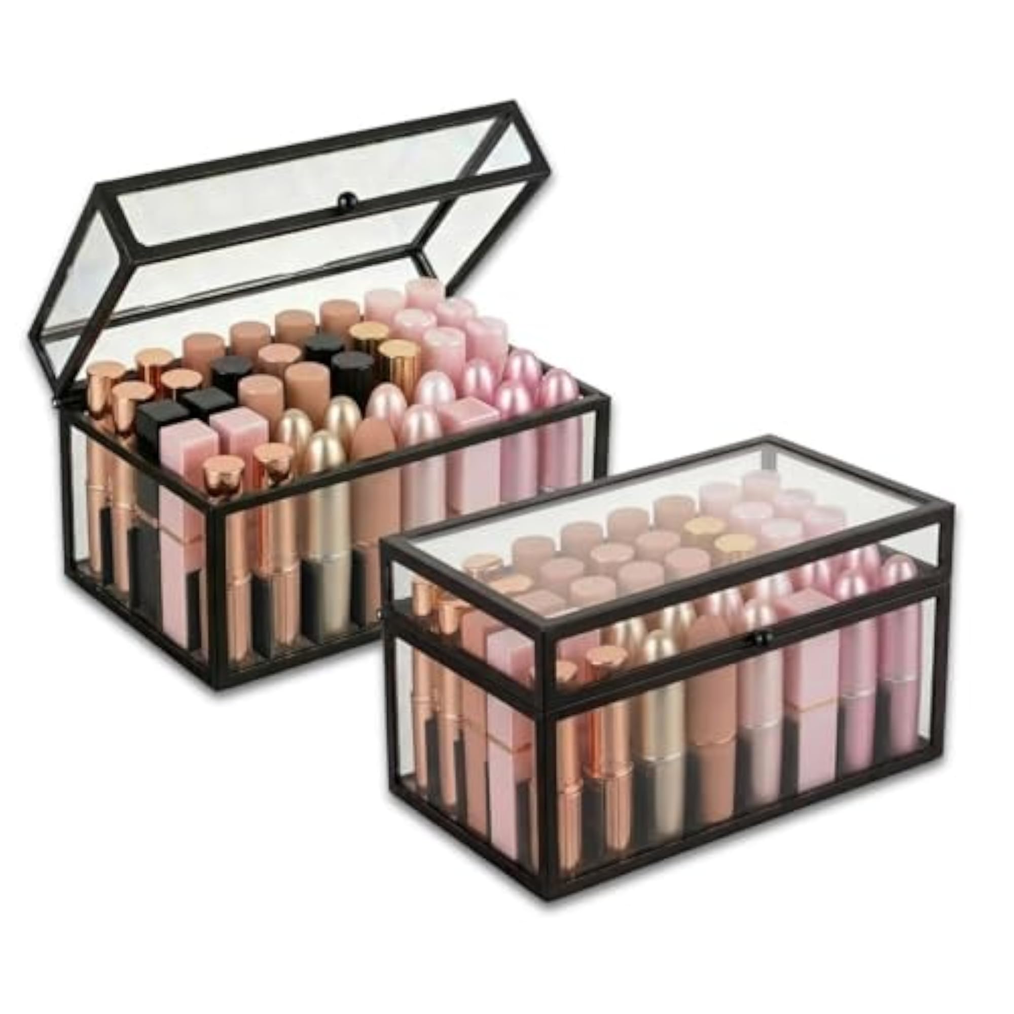 40 Lipsticks Organizer with Lid, Glass Display Box