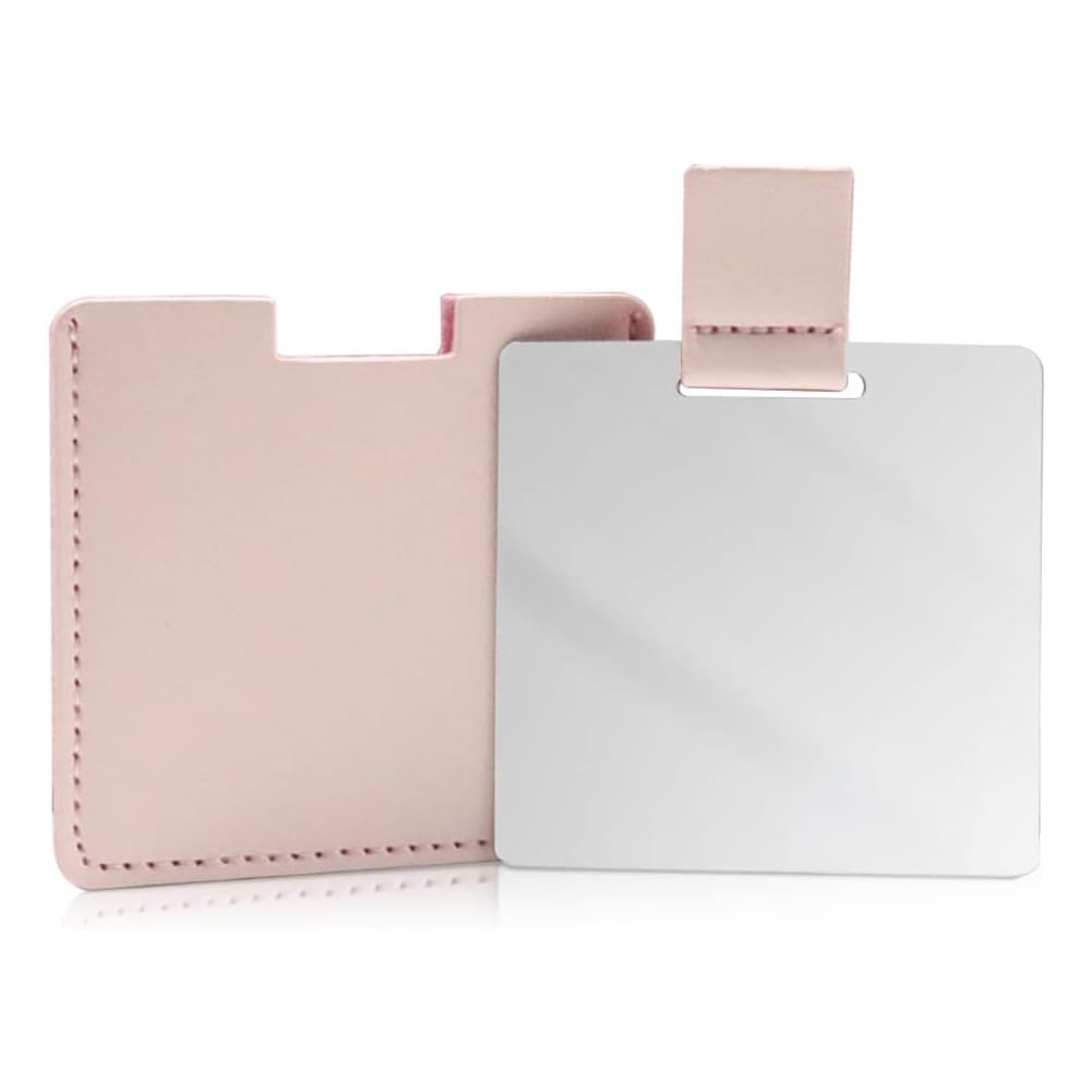 Stainless Steel Handheld Square Compact Mirror with PU Leather Travel Makeup Pocket Mirror (Pink)-image-13