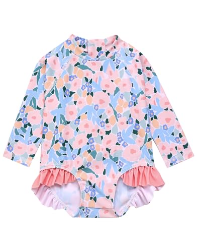 Image of VAENAIT BABY Girls One-Piece Swimsuit, UPF 50+ Long Sleeve Rash Guard, Ruffle Swimwear Infant & Toddler for 0-2 Years
