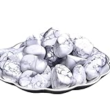 Erliway 0.25ポンド ホワイトハウライト タンブルストーン、ヒーリングクリスタルポリッシュストーン、1.25~2インチ ラージレイキヒーリングジェムストーン、エネルギー魔術セラピー瞑想用天然タンブルストーン(3-4個)