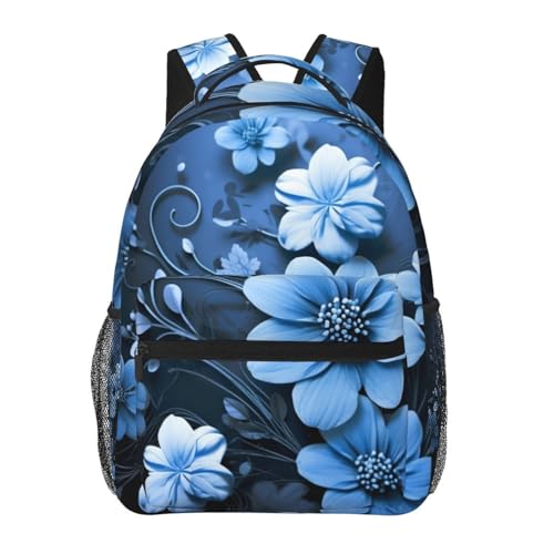Sac à dos de voyage pour ordinateur portable fleurs bleues sac de travail léger décontracté