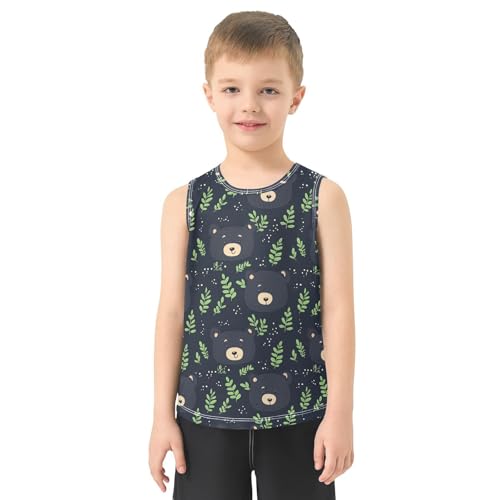 Boys Tank Top Shirts Cartoon Bear Animal Green Leaf Sleeveless T-Shirts Crew Neck for Kids Clothing Children2