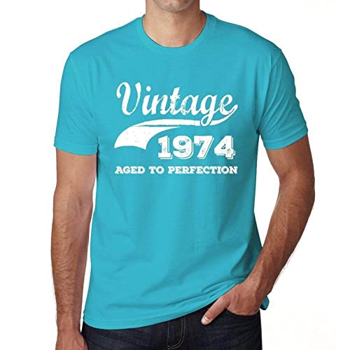 Photo de Homme Tee-Shirt Vieilli À La Perfection 1974 – Aged to Perfection 1974 – 51 Ans T-Shirt Graphique Idée Cadeau 51e Anniversaire Vintage Année 1974 Nouveauté Bleu Atoll M