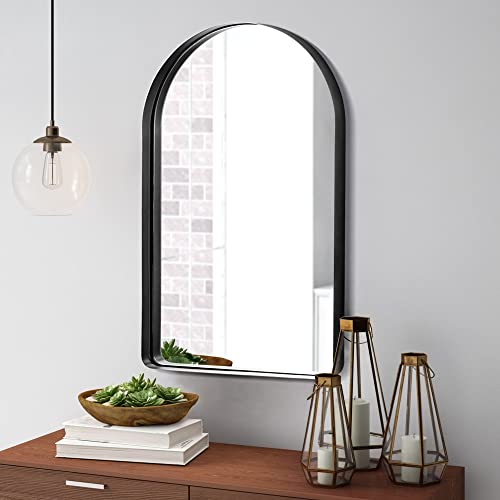 Pexfix Arched Wall Mirror, Black Bathroom Mirror, 38" X 26" Arched Vanity Mirror For Bathroom With Round Deep Corner, Arched Top Bathroom Vanity Mirror With Aluminum Alloy Frame For Bedroom Entryway #TOP1