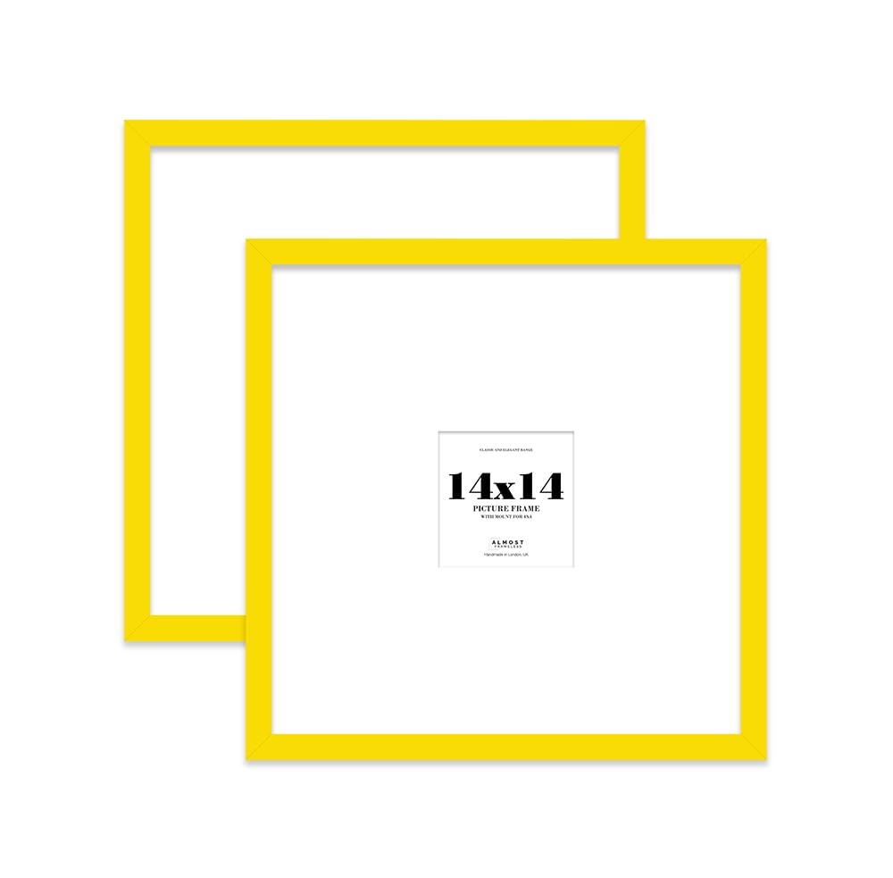 14x14 Yellow Picture Frame with Large Mount for 4x4 Photos, Prints - Modern Square Wall Frame, Set of 2
