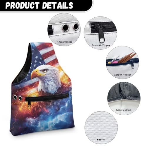 Image of ZUXONGSY America250 Knitting Project Bag for July 4th 2026 Thunder Eagle Patriotic Flag Yarn Tote Bags for Crocheting Crochet Organizers and Storage