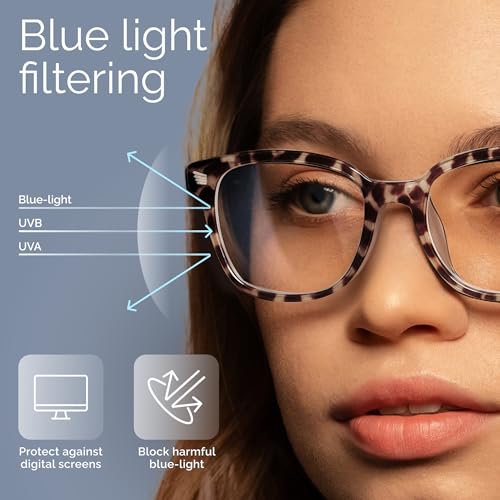 Image of livho High Tech Blue Light Blocking Computer Glasses | Advanced Blue Light Blocking, Screen Fatigue Protection, UV Protection, Leopard + Clear Pink