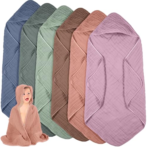 Peryiter 6 Pcs Muslin Hooded Baby Towels,Green and Pink Series
