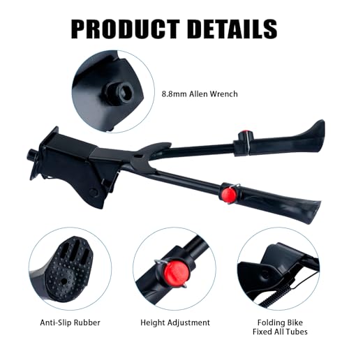 Stormshopping Bike Kickstand Adjustable Aluminium Alloy Stationary Bike Stand For Adult Electric Bicycles,Double Leg Non-Slip Center Mount Kickstand For Adult Bike Fit 24-29Inch Heavy-Duty Cargo Bike - 4