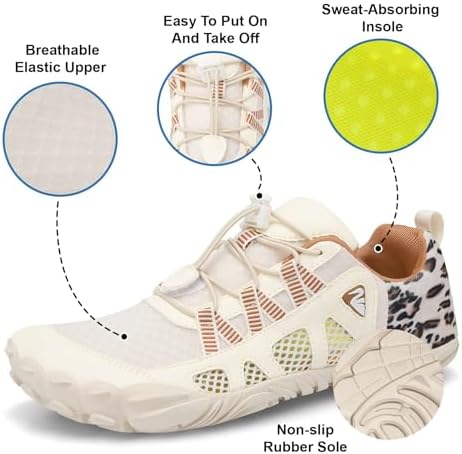 L-RUN Water Shoes Mens Womens Outdoor Quick Dry Aqua Barefoot Beach Swim Surf Diving Summer Sports Shoes(Beige Leopard Y,8 Women-6.5 Men)