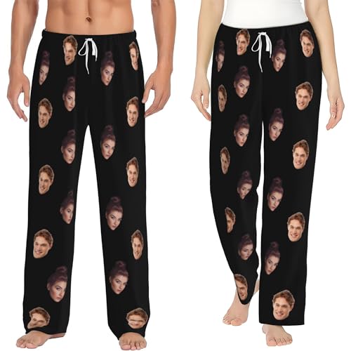 LZXSXZ Pantalones de Pijama Personalizados con Photo Face - Pantalones de Pijama Personalizados - Pijamas de Cara Personalizados - Ropa de Dormir Personalizada para Hombres y Mujeres