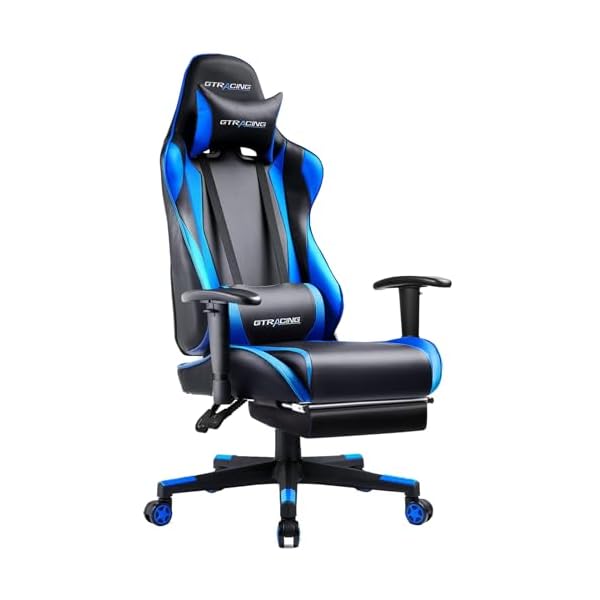GTRACING Gaming Chair with Footrest, Ergonomic Computer Game Desk Chair, Reclining Gamer Chair Seat Height Adjustment, Swivel Rocker with Headrest and Lumbar (Navy Blue)