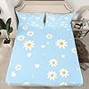 Daisy Flowers Bed Sheet Set Kids Garden Theme Sheets Set 4pc Yellow White Blue Microfiber Soft Bedding Set,1 Flat Sheet,1 Deep Pocket Fitted Sheet,2 Pillow Cases(King Size) #3