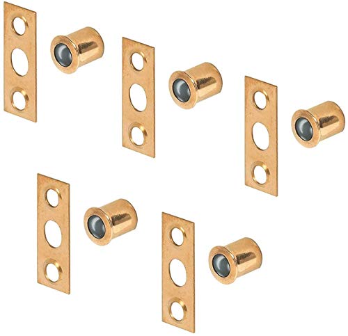 Gedotec Möbel-Schnäpper Kugelschnapper Ø 9.5 mm - Tiefe 10,5 mm Türschnapper zum Einpressen | Stahl vermessingt | Türverschluss mit Gegenplatte | Möbelbeschläge | 5 Stück