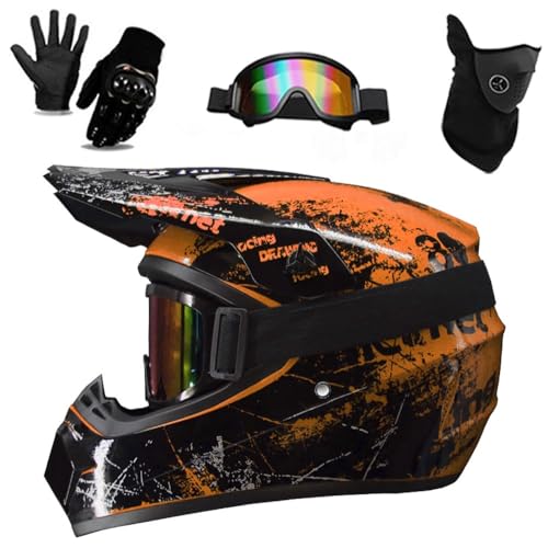 Casco Infantil para Motocross, Apto para NiñOs Y NiñAs, Casco para Quad, Bicicleta de MontañA Y Otros VehíCulos Todoterreno, Incluye Gafas, Guantes Y MáScara, Homologado por El Dot(BB,M(54-55cm))