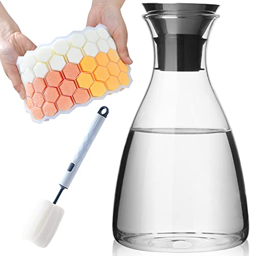 YaYadeer Jarra de Cristal 1,5 Litros,37 Cubitos de Hielo+Cepillo para Tazas,Jarra Cristal de Borosilicato con Filtro,Jarra de Vidrio con Tapa Jarra de té Helado Jarra de Agua para Caliente/Frío Cover
