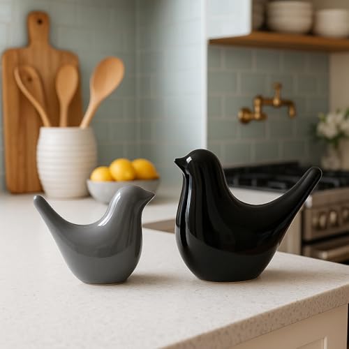 Image of LIFEHAXTORE Creative Black and Grey Glossy Ceramic Birds Figurines Home Decorations Accessories Party (Pack of 2)