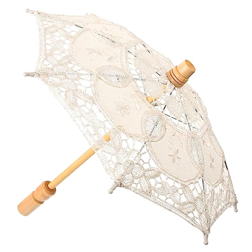 TOYANDONA Lace Regenschirm Eleganter Brautschirm für Fotografie Dekorativer Regenschirm für Hochzeitsfeiern und Vintage Bilder Griff Cremefarben