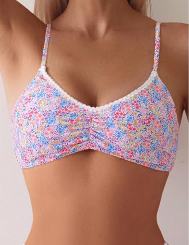 YIMISAN Two Piece Bikini Set for Women Floral Print Lace Trim Push Up Swimsuit Cheeky Bathing Suit4