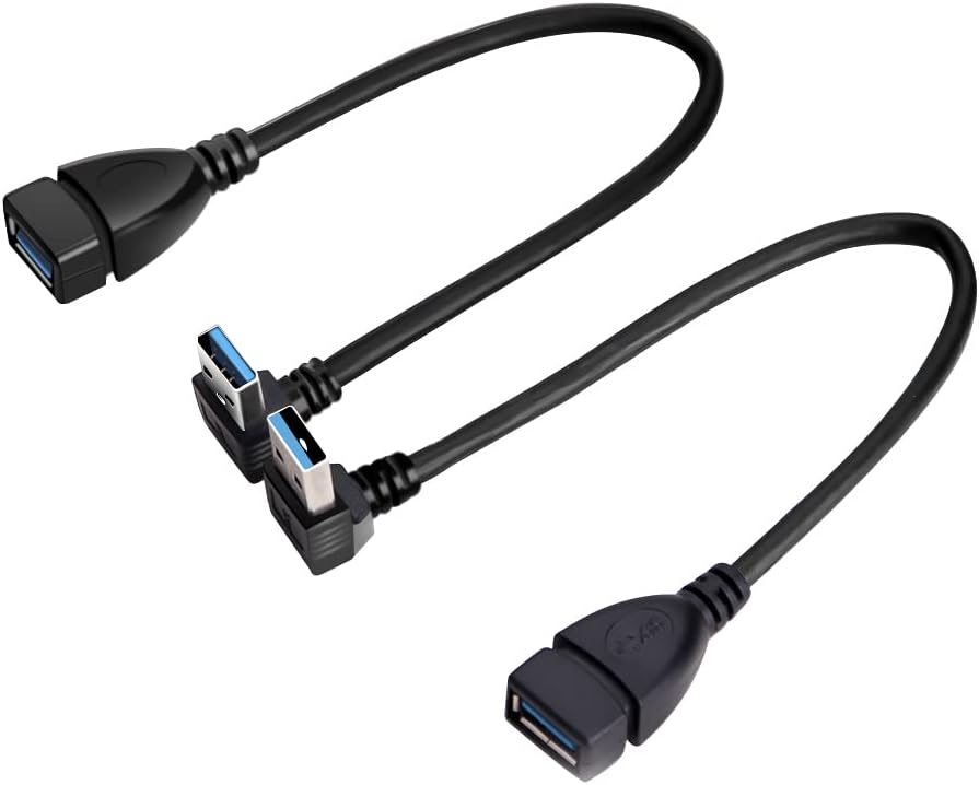 Oxsubor SuperSpeed USB 3.0 Male to Female Extension Data Cable Up and Down Angle 2PCS for PC,Laptop etc..(20CM,8IN)