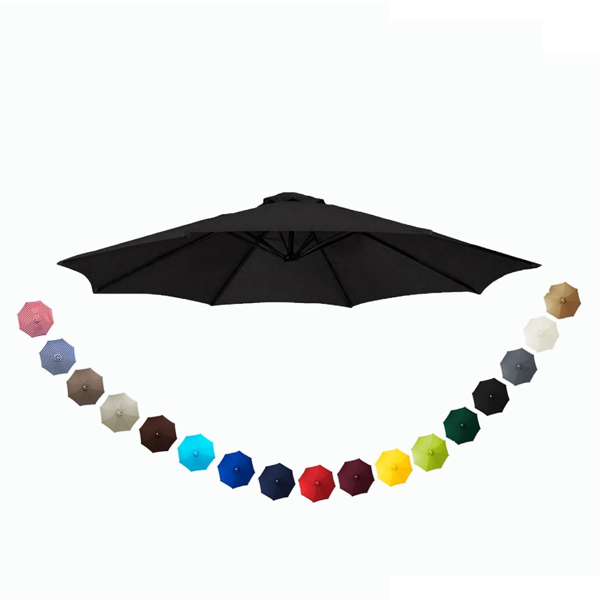 6.5ft 7.5ft 9ft 10ft Patio Umbrella Replacement Canopy, 6 Ribs 8 Ribs Polyester Parasol Top Cover, Waterproof Uv Protection Outdoor Cantilever Garden Umbrella Replacement Black 2.0m/6.5FT-6Ribs