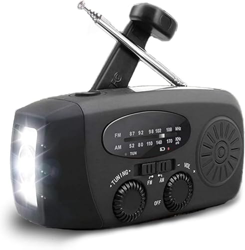 ラジオライト ソーラー/手回し発電 USB充電 スマホ充電 非常用照明器具 災害用 防水 コンパクト 大容量2000mAh 懐中電灯 AM/FM対応 SOS緊急警報 防災グッズ 地震 震災 津波 台風などの緊急対策 (黒い)