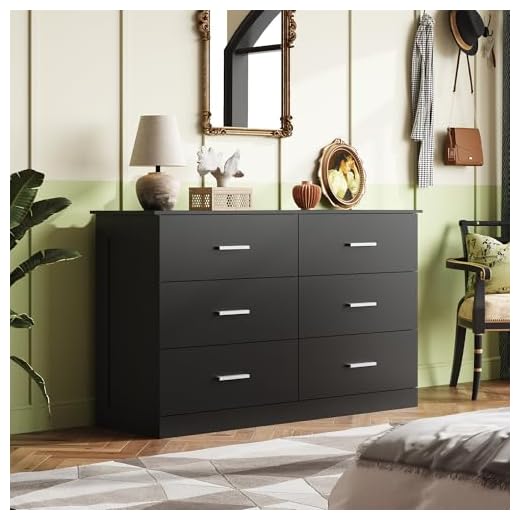 WLIVE Black 6-Drawer Bedroom Dresser