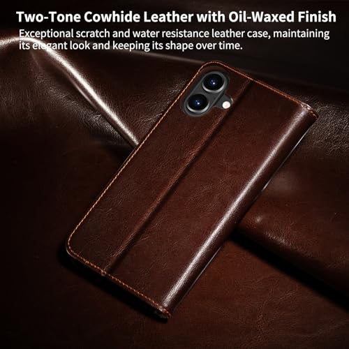 Belemay Compatible with iPhone 16 Case Wallet, Durable Genuine Leather, RFID Blocking Card Holders, Shockproof TPU Shell, Kickstand, Drop Protection, Protective Flip Cover 6.1", Brown by Belemay - Image 2