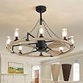 POWIFY 36 Inch Farmhouse Ceiling Fans with Lights Vintage Rustic Chandelier Ceiling Fan with Remote Double-Sided Modern Farmhouse Chandelier for Kitchen Dining Room Living Room Bedroom Indoor