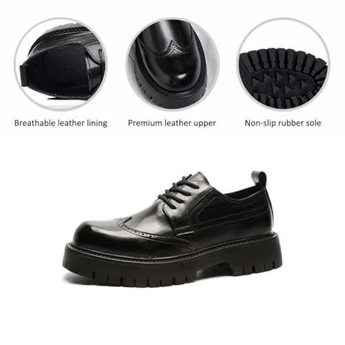 Men's Leather Platform Dress Oxfords Vintage Round Toe Lug Sole Casual Wingtip Brogue Shoes Business Work Office Derby Shoes2