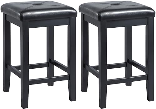 Crosley Furniture Upholstered Square Seat Counter Height Bar Stools Set of 2, Black, 24-inch