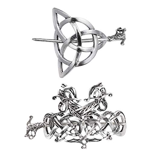 Solustre 2Pcs Viking Celtic Hair Clips Hair Pins Antique Silver Dragon Hair Sticks Irish Hair Clip Celtic Knot Hair Pins For Long Hair Slide Pin Irish Hairstick Viking Hair Jewelry #TOP20