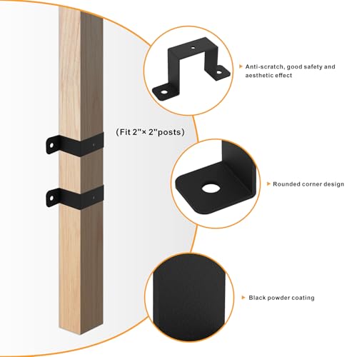 Image of 4Pcs Square Pipe Clamp, Black Strap Post Ties Brackets, U Shaped Connector Bracket, Wood Deck Fence Post Tie for Water Pipes, Balcony Railing, Stairs Railing (Pack of 2)