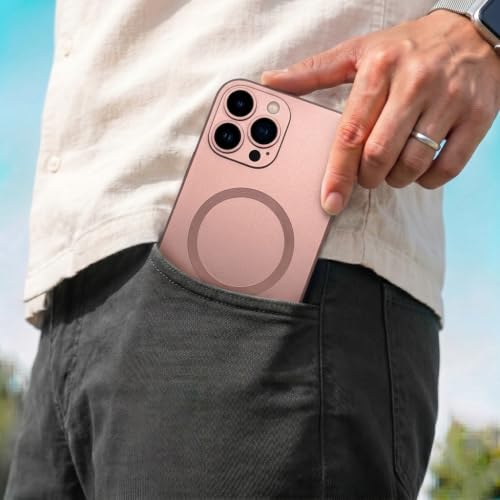 Image of amazon basics Premium Mag-Safe Case for iPhone 15 Pro Max | Shockproof & Anti-Scratch Cover | Soft Silicone with Wireless Charging | Camera Lens Guard - Rose Gold