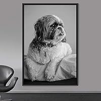 Framed Canvas Wall Art High Contrast Portrait Animals Black and White Contemporary Dogs Duotone Expressive Grey Photography Portrait - 16x24 inches