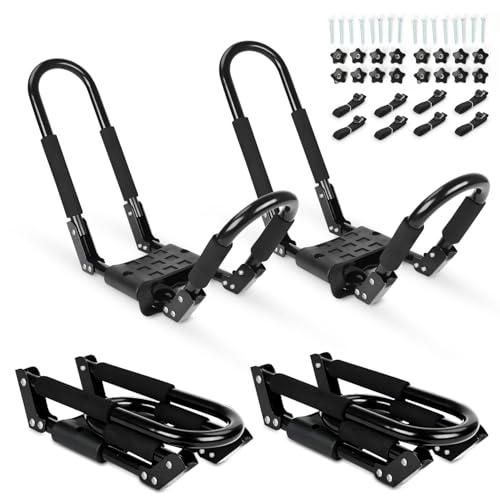 SUDOO Folding Kayak Roof Rack for 2 Kayaks Universal Kayak Carrier 4pcs J-Bar Kayak Roof Carrier for Car, Trucks, SUV and Canoe (2 Pairs)