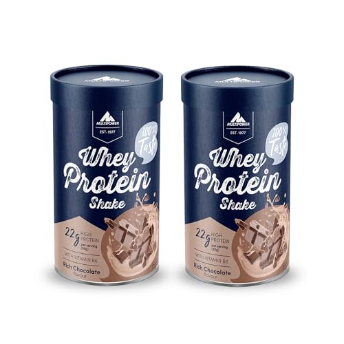Multipower Whey Protein Shake – wasserlösliches Proteinpulver aus Wheykonzentrat und -Isolat – 21 g Protein und Vitamin B6 in nachhaltiger Pappwickeldose – 2 x 420g (Schoko)