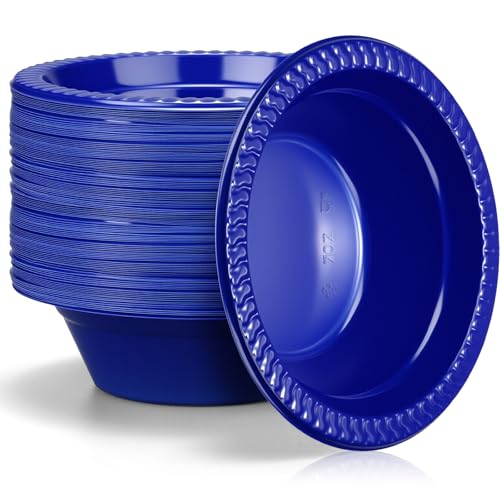 wlilupah 120 Pack 12 oz Blue Disposable Plastic Bowls Dessert, Ice Cream, Salad, Soup Serving Cups for Party, Picnic, Food Snacks (Blue)