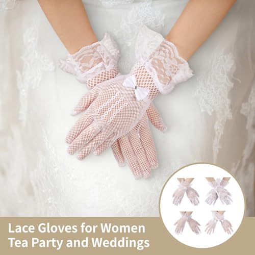 32 Pairs Lace Gloves Women Tea Party White Lace Gloves with Bow, Vintage Glove for Formal Events, Opera, Church, Masquerade, Photo Shoots, 11 in Long2