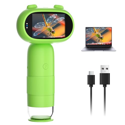 Image of 1000X Pocket Microscope for Kids - Railhorn Mini Microscope with 2 inch LCD Screen, 16MP Camera & 1080P Video, Handheld Magnifier with Light for Coins, Slides & Nature Exploration, STEM Toy for Ages 3-12
