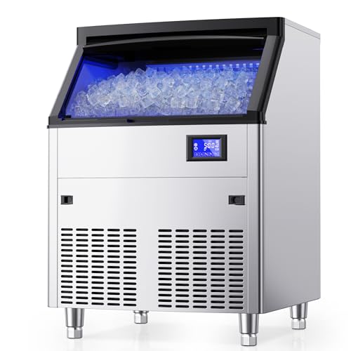 Image of Coolake Commercial Ice Maker Machine 320lbs /24H with 120lbs Storage, Stainless Steel Under Counter Ice Machine with 8-15 Mins Ice Ready, Air Cooled Freestanding Ice Machine for Restaurant Garage