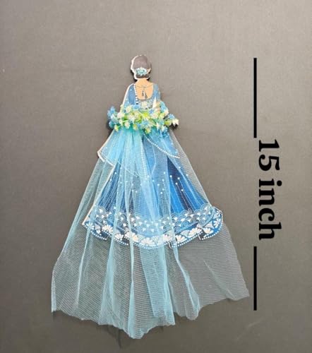 Image of SATYAM KRAFT 2 Pcs Bride Gown Style Decorative Attachment for Small Bags | Net Gown Doll Design for Suitcase Decor, Trousseau Packing, Wedding Decor, Engagement & Gift Wrapping (Blue)